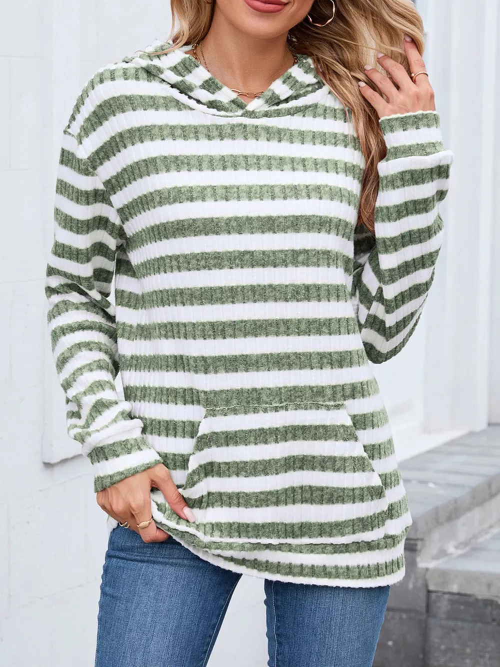 Striped Dropped Shoulder Hoodie