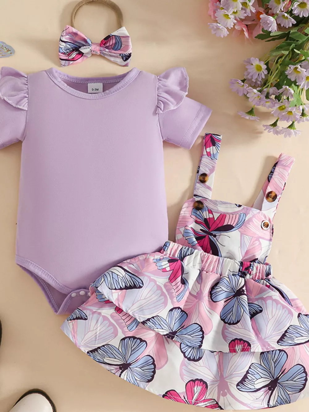 Children's Ruffled Bodysuit and Dress Set with Headband, image 2