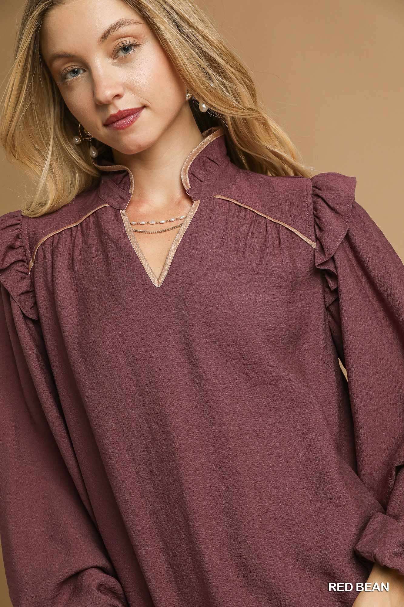 Ruffle Shoulder Long Sleeve Blouse, image 5