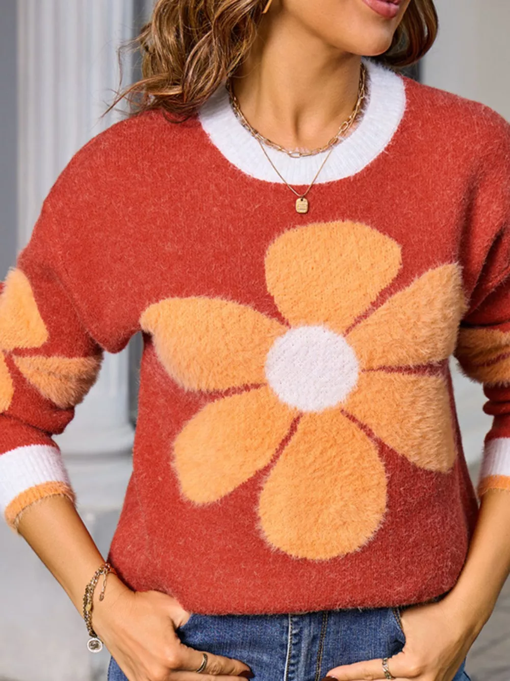 Flower Round Neck Sweater, image 14