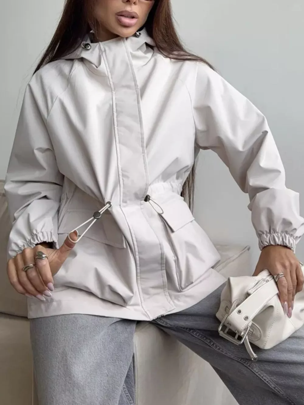 Drawstring Waist Hooded Windbreaker Outerwear, image 17