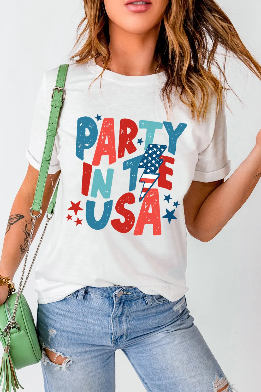 Letter Graphic Round Neck Short Sleeve T-Shirt, image 5