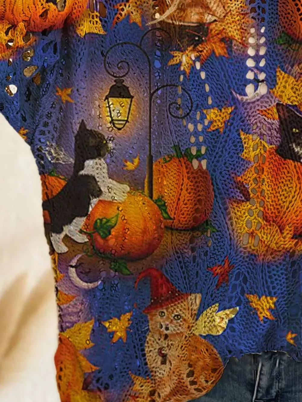 Full Size Halloween Pumpkin Loose Knit Cover Up Plus Size, image 4