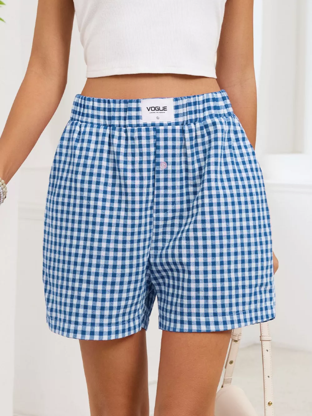 Gingham Elastic Waist Casual Shorts, image 27