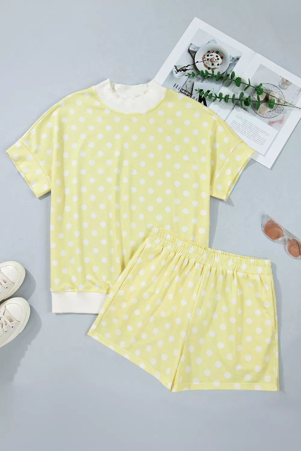 Polka Dot Short Sleeve Top and Shorts Set, image 11