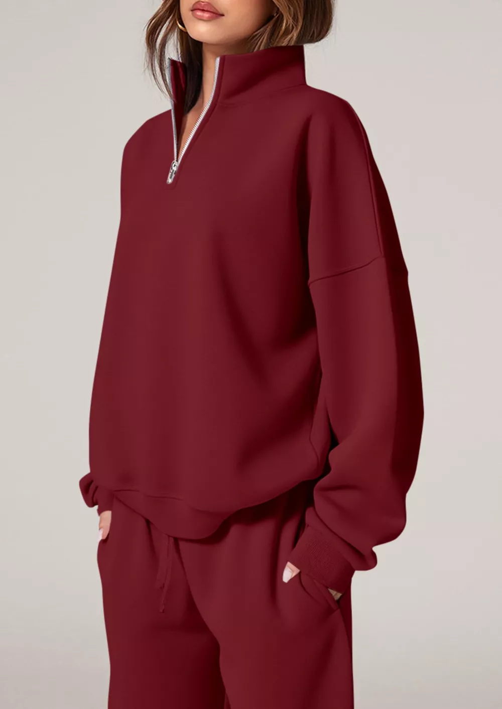 Half-Zip Sweatshirt and Wide-Leg Sweatpants Set, image 14
