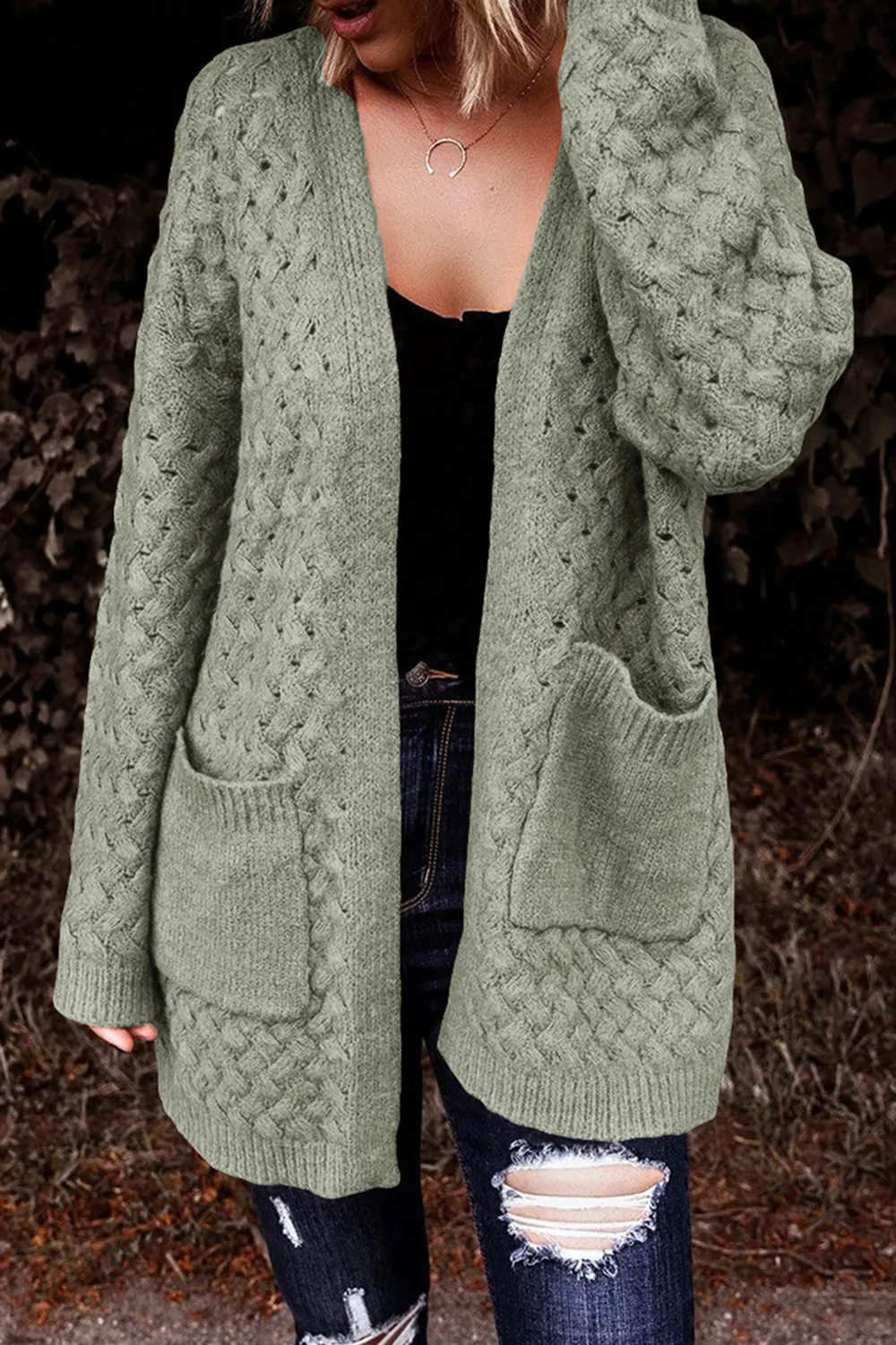 Open Front Dropped Shoulder Cardigan with Pockets, image 26