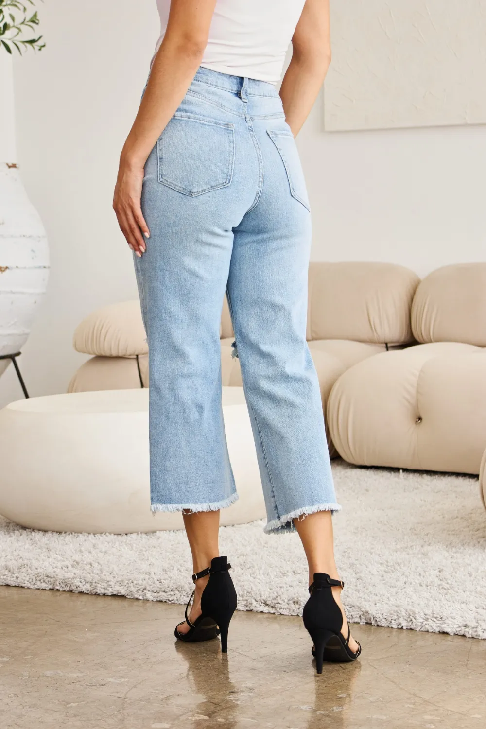 Full Size Tummy Control High Waist Raw Hem Distressed Jeans, image 14