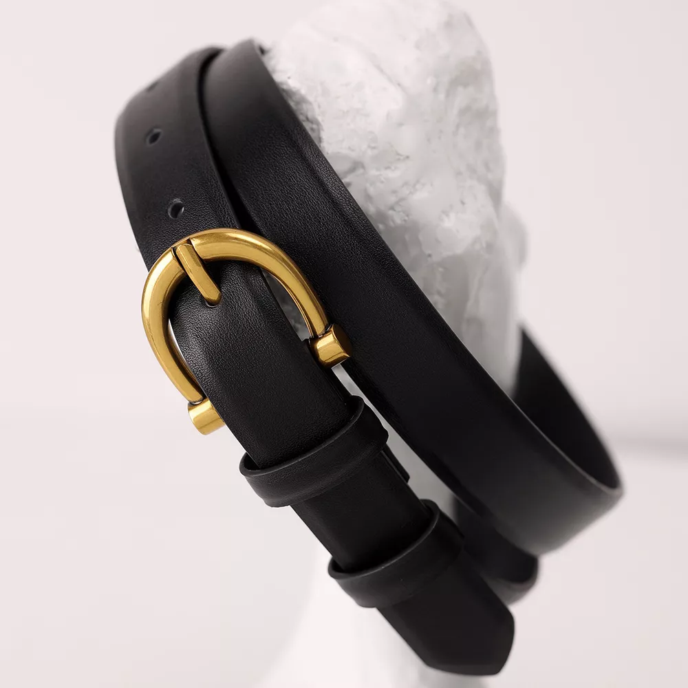 Leather Belt with Golden Buckle