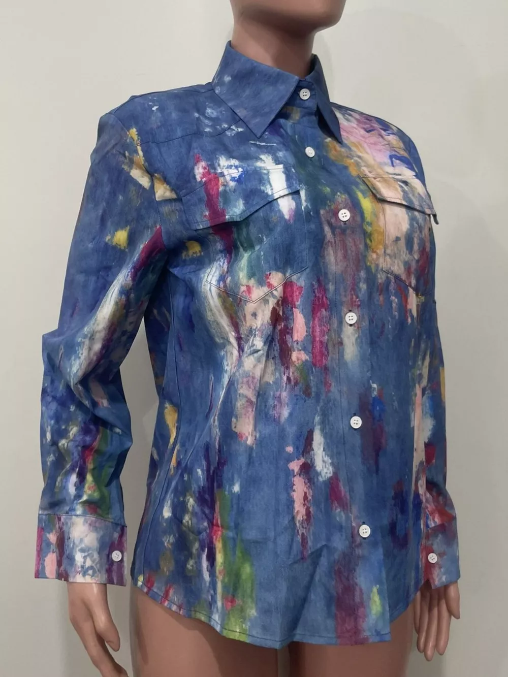 Artistic Painted Long Sleeve Denim Shirt, image 5