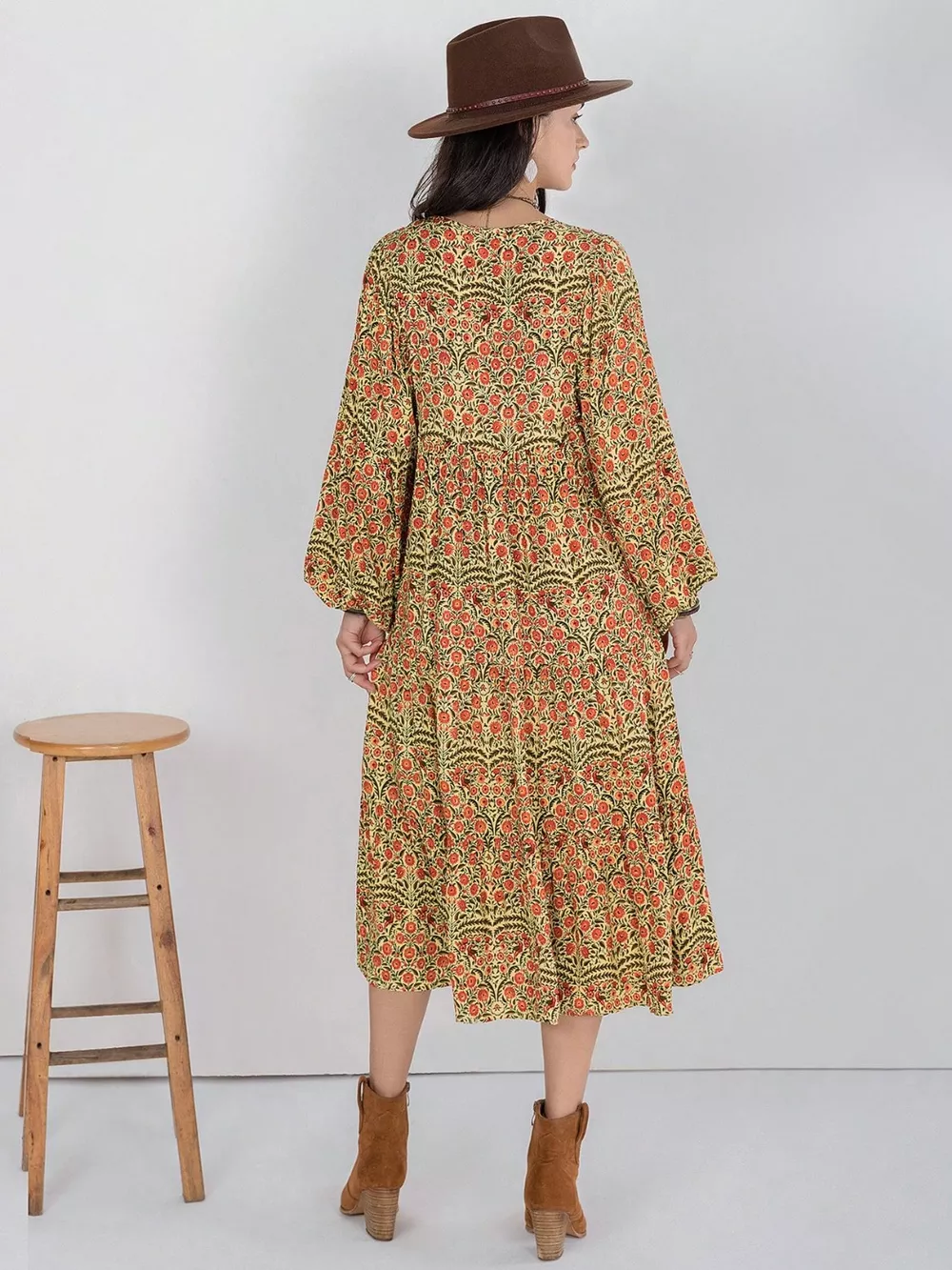 Floral Tiered Midi Dress with Balloon Sleeves, image 5