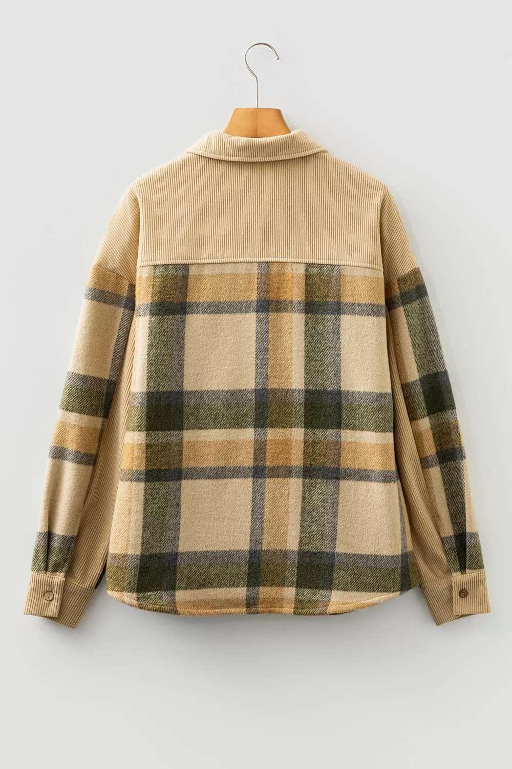 Retro Plaid Corduroy Patchwork Shacket, image 4
