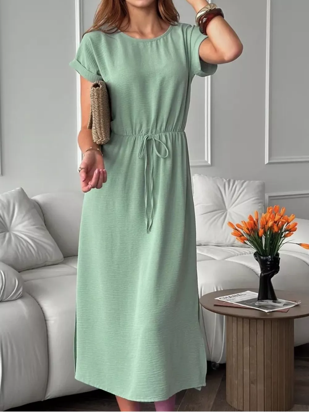 Casual Drawstring Waist Midi Dress, image 14