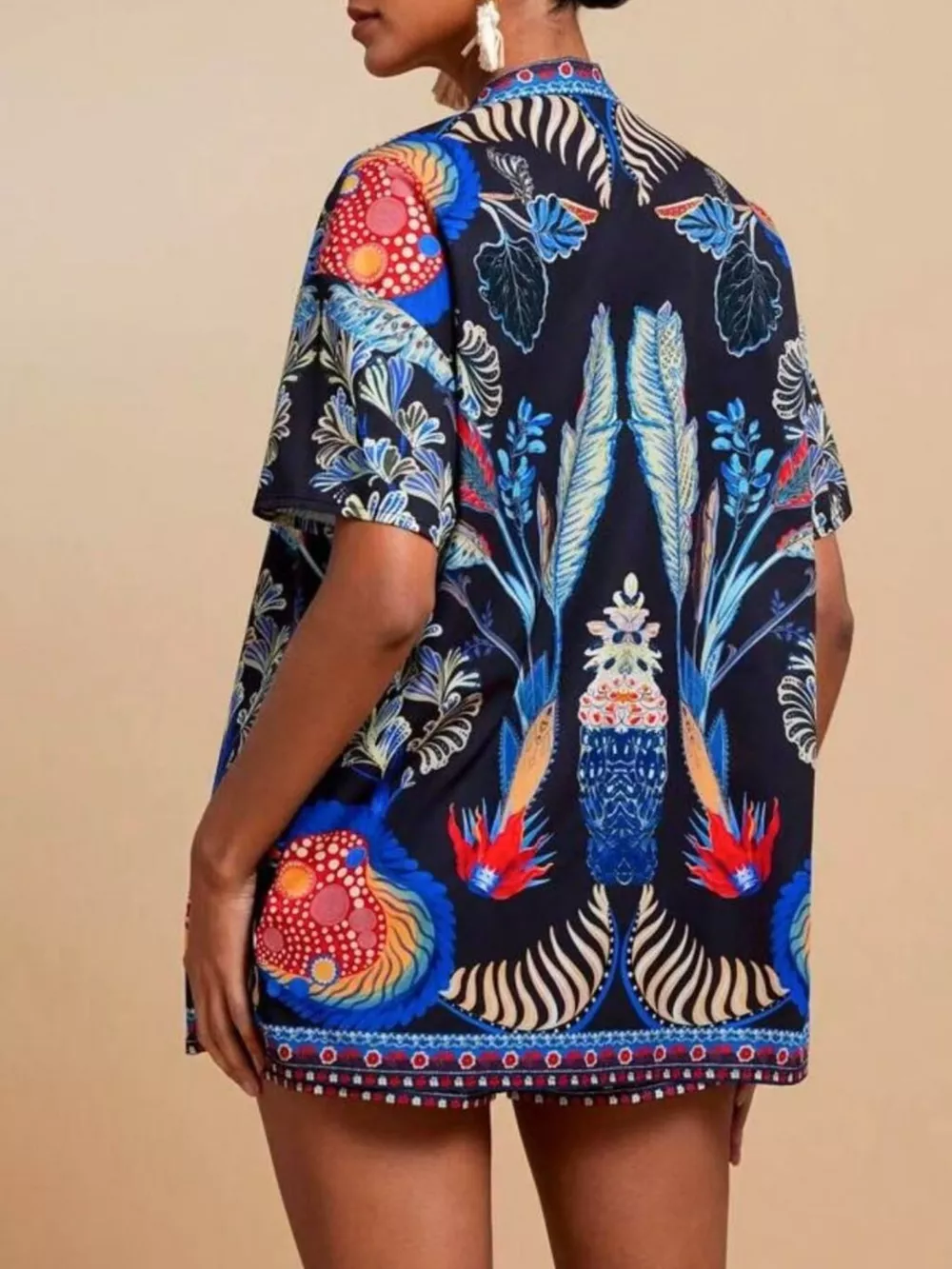 Printed Open Front Cardigan and Shorts Set, image 6