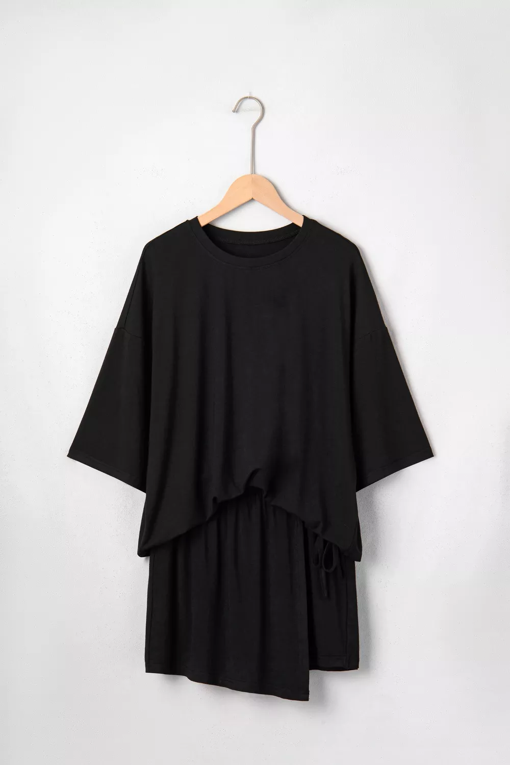 Solid Color Oversize Tee Tie Wrap Mini Skort 2pcs Set, image 3