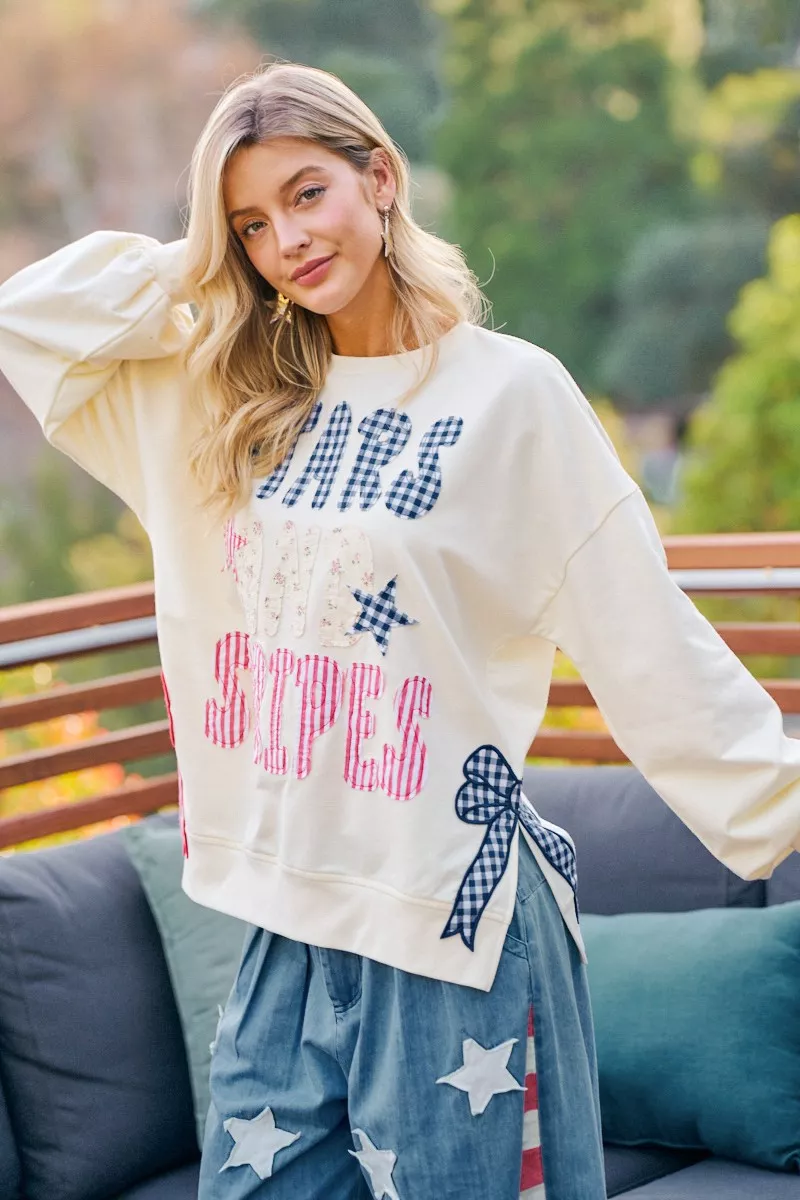 BiBi 4th Of July Stars And Stripes Patches Sweatshirt, image 24