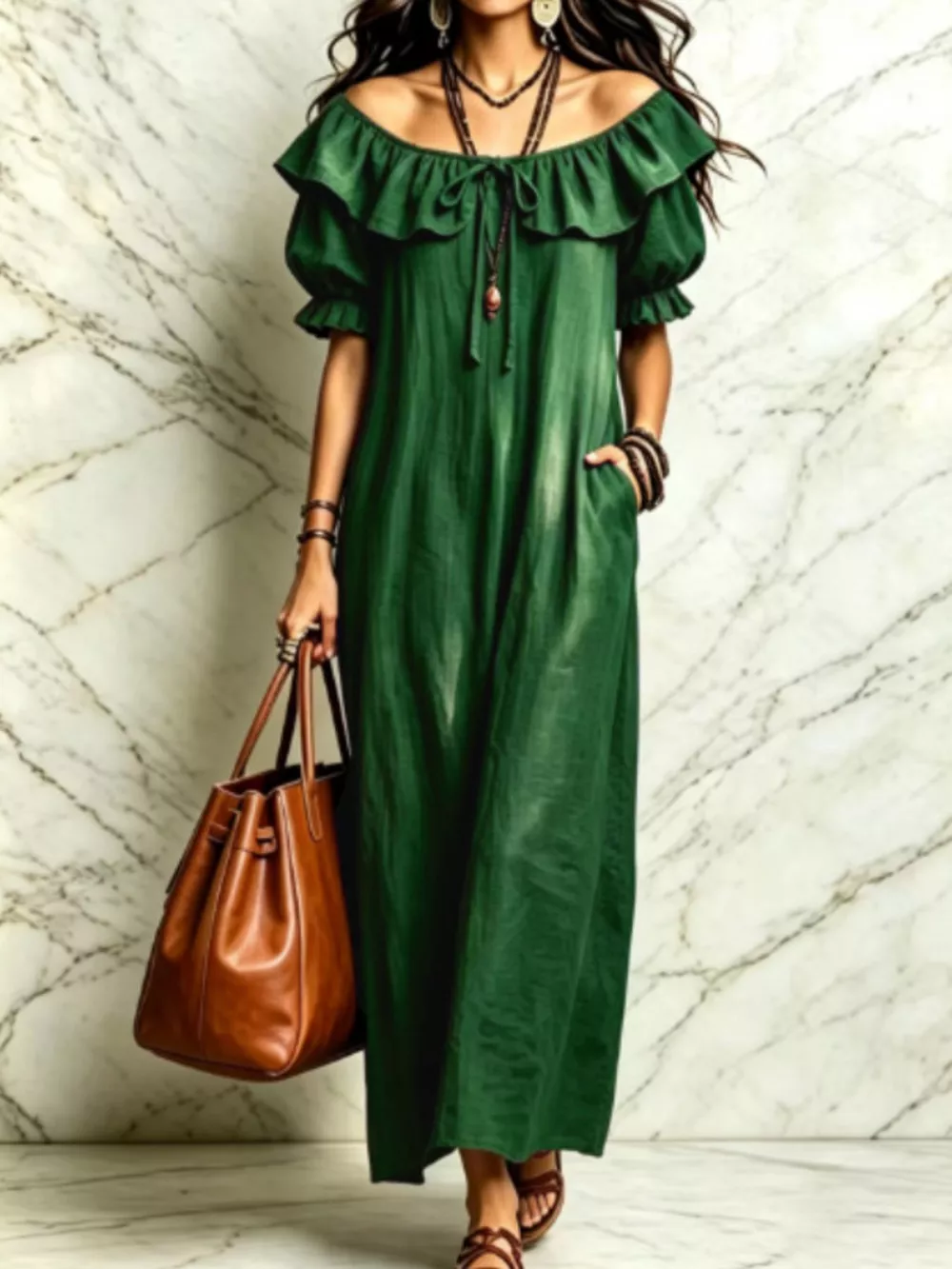 Ruffle Trim Puff Sleeve Maxi Dress, image 13