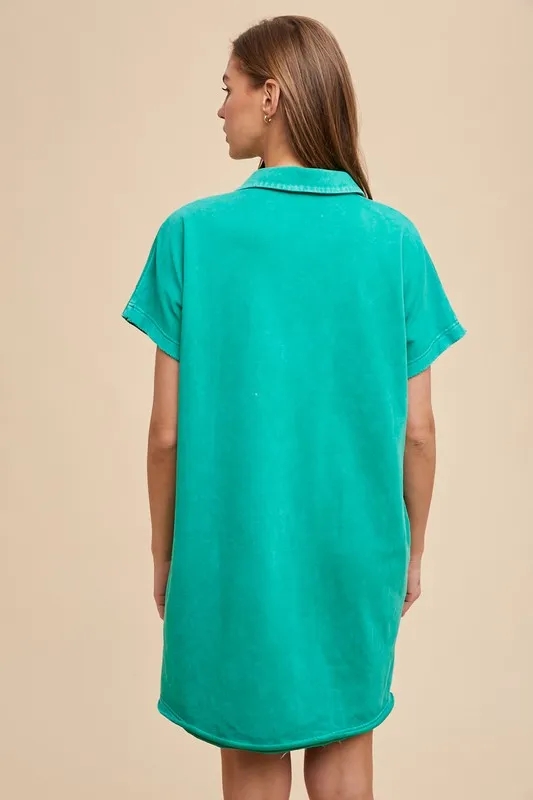 Mineral Washed Johnny Collar Short Sleeve Dress, image 3