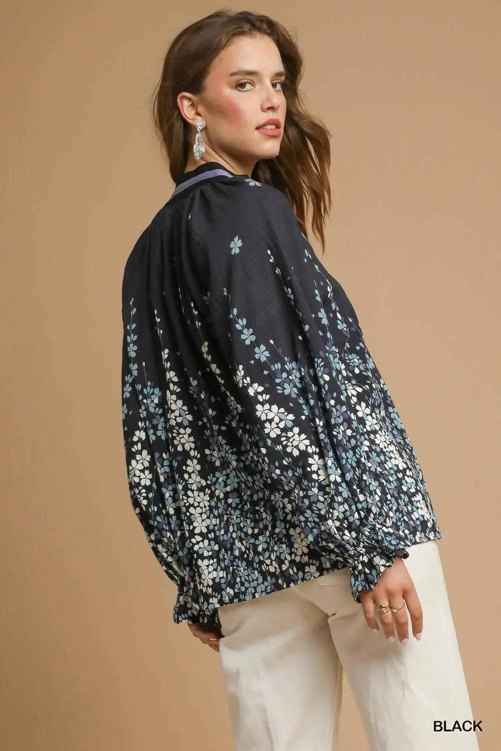 Full Size Floral Vine Print Blouse with Balloon Sleeves Plus Size, image 11