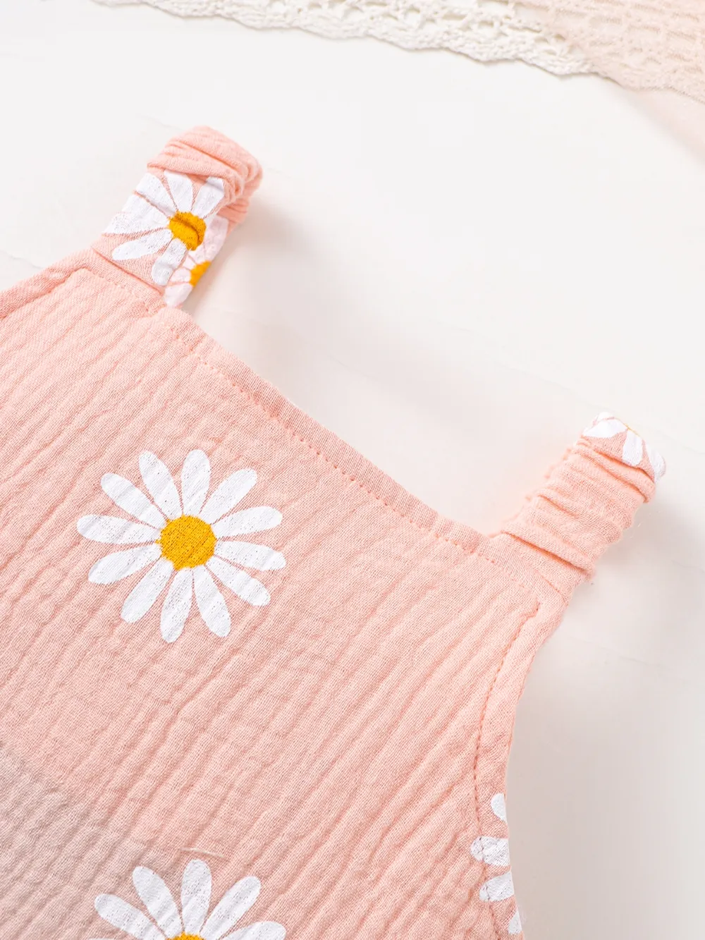 Children's Daisy Textured Wide Strap Romper and Hat Set, image 3