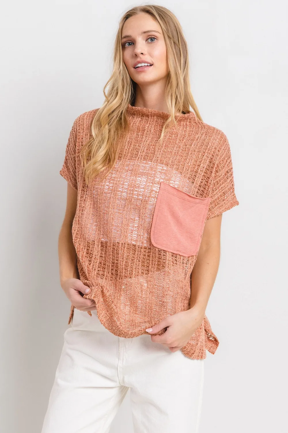 Ces Femme See Through Crochet Mock Neck Cover Up, image 3