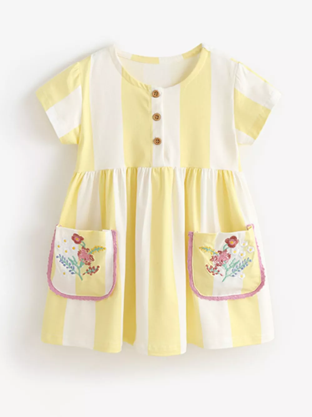 Children's Striped Summer Dress with Floral Pockets, image 2