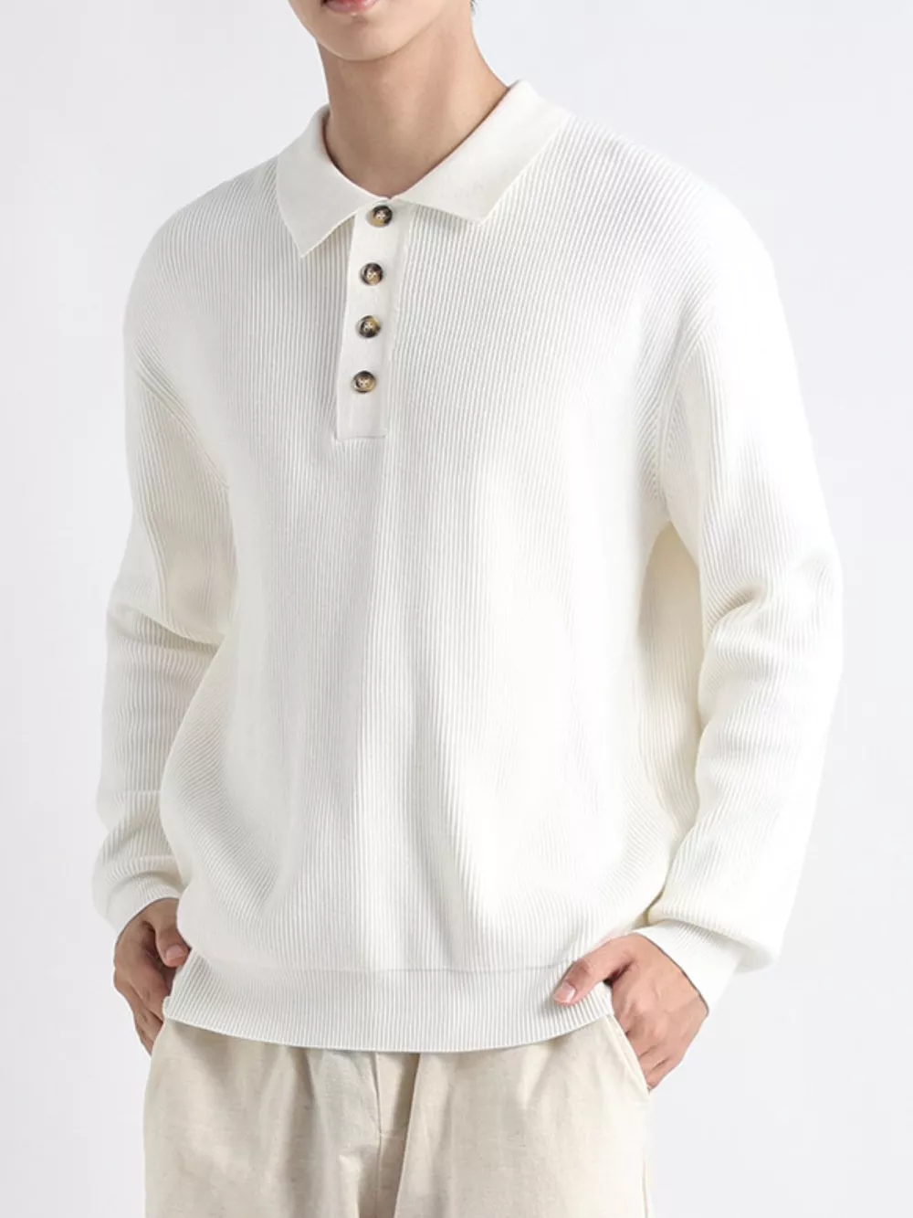 Men's Plus Size Ribbed Knit Polo Collar Sweater, image 8