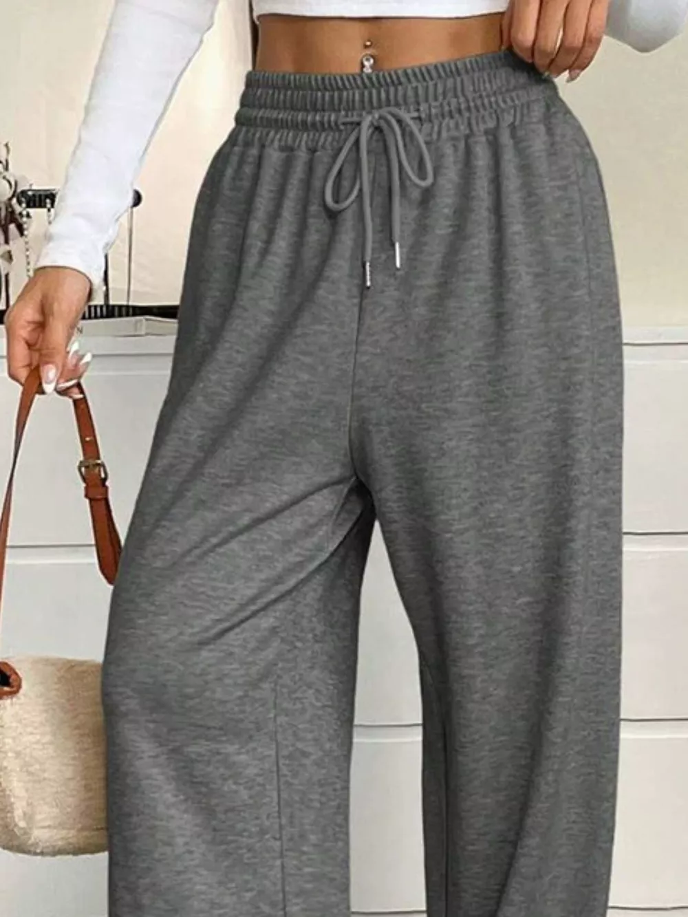 High-Waisted Wide-Leg Pants with Drawstring, image 8