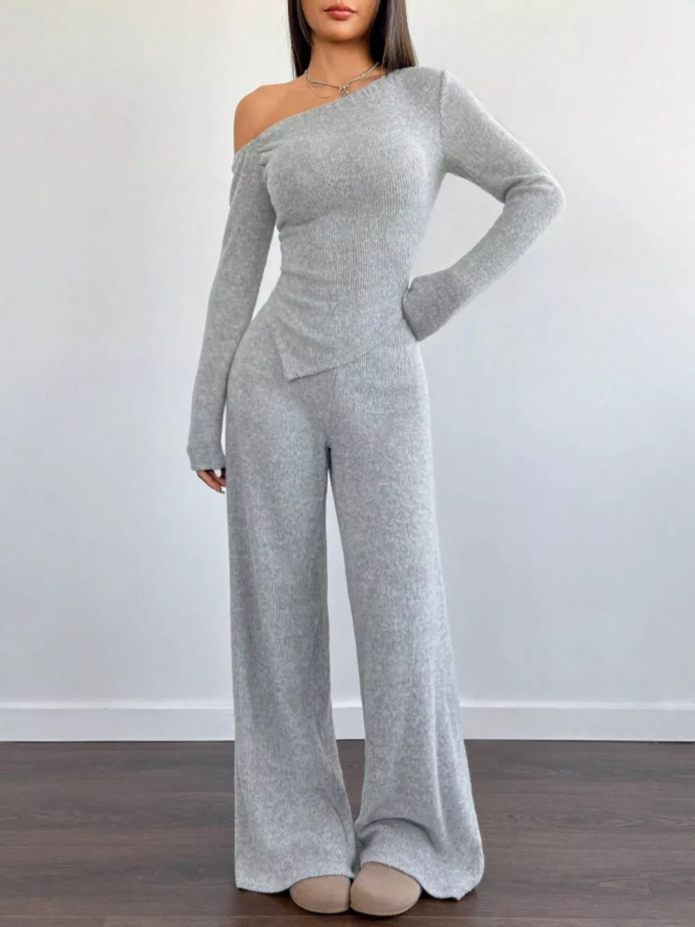 One-Shoulder Long Sleeve Top and Pants Set, image 5