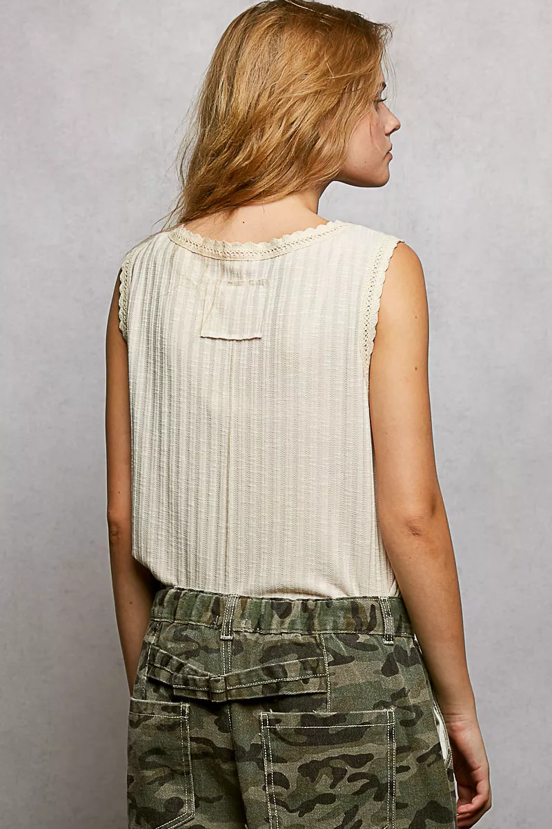 Ribbed Round Neck Tank with Lace Trim, image 10