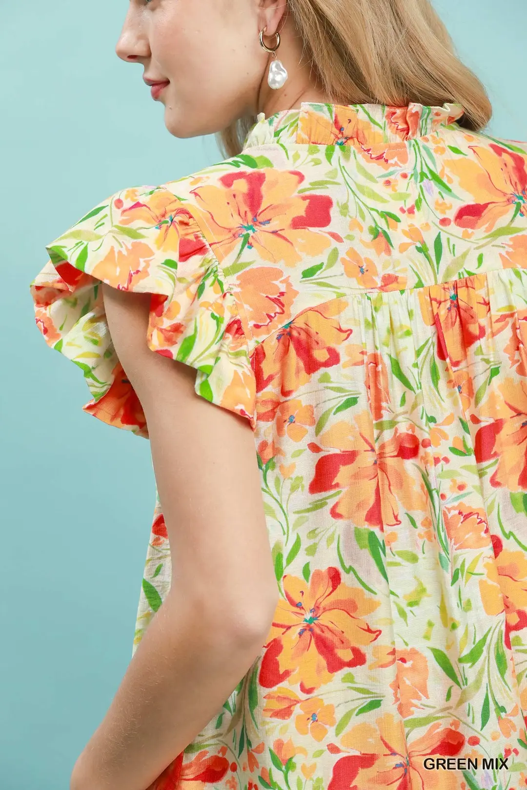 Smocked Yoke Ruffle Sleeve Floral Blouse, image 4