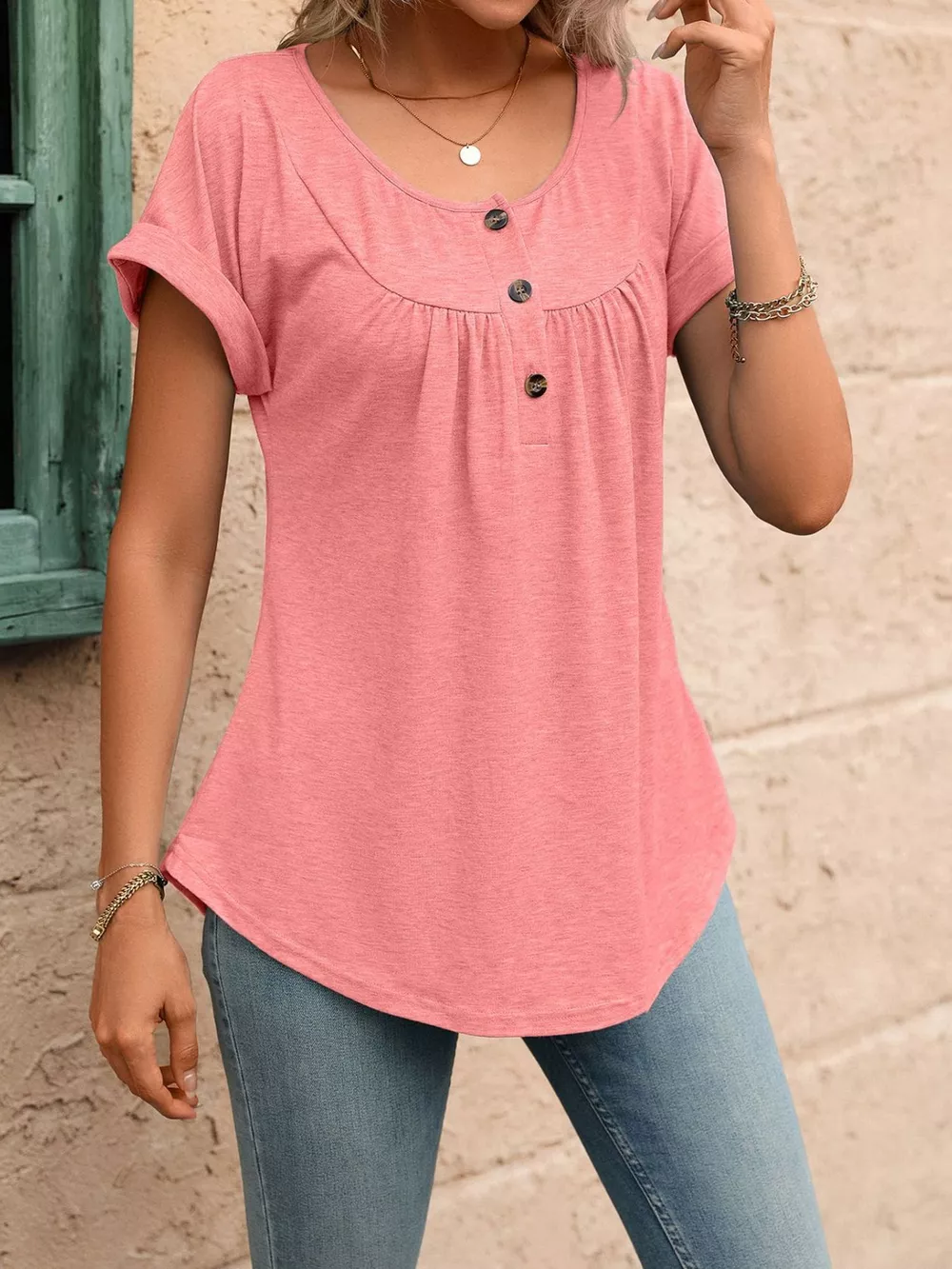 Casual Button Detail Henley T-Shirt, image 13