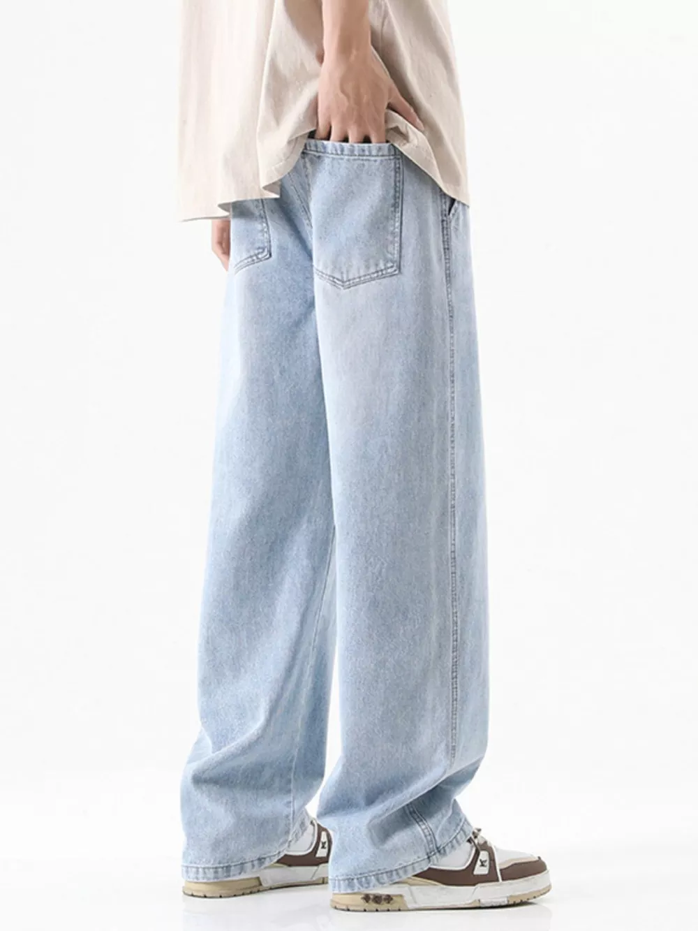 Men's Full Size Drawstring Wash Wide Leg Jeans Plus Size, image 11