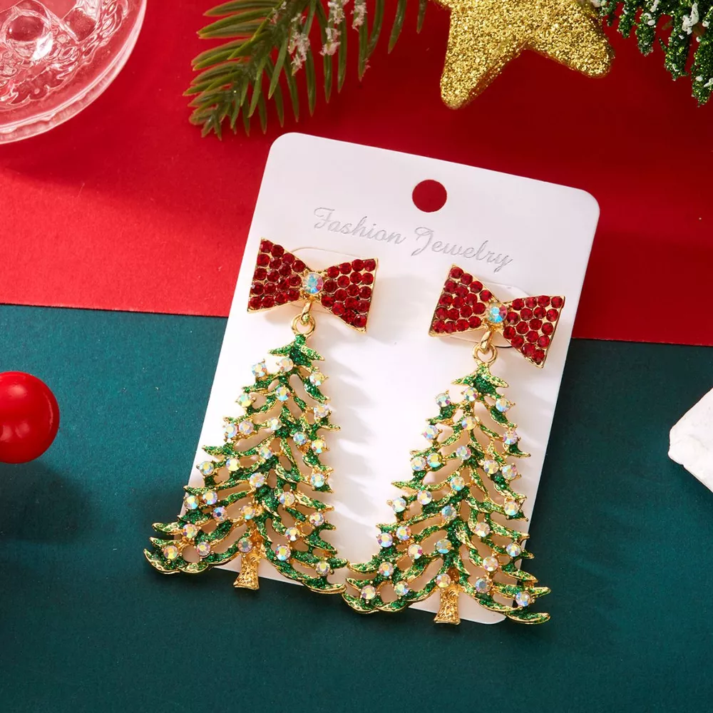Christmas Tree Bow Drop Earrings, image 3