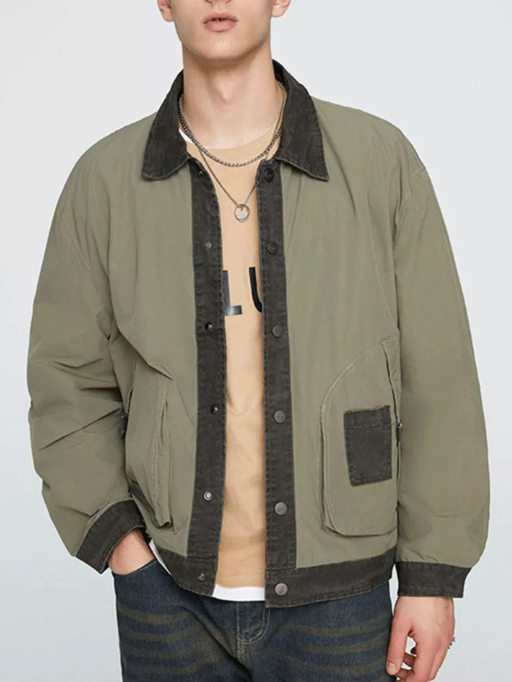 Men's Plus Size Snap Down Long Sleeve Jacket, image 5
