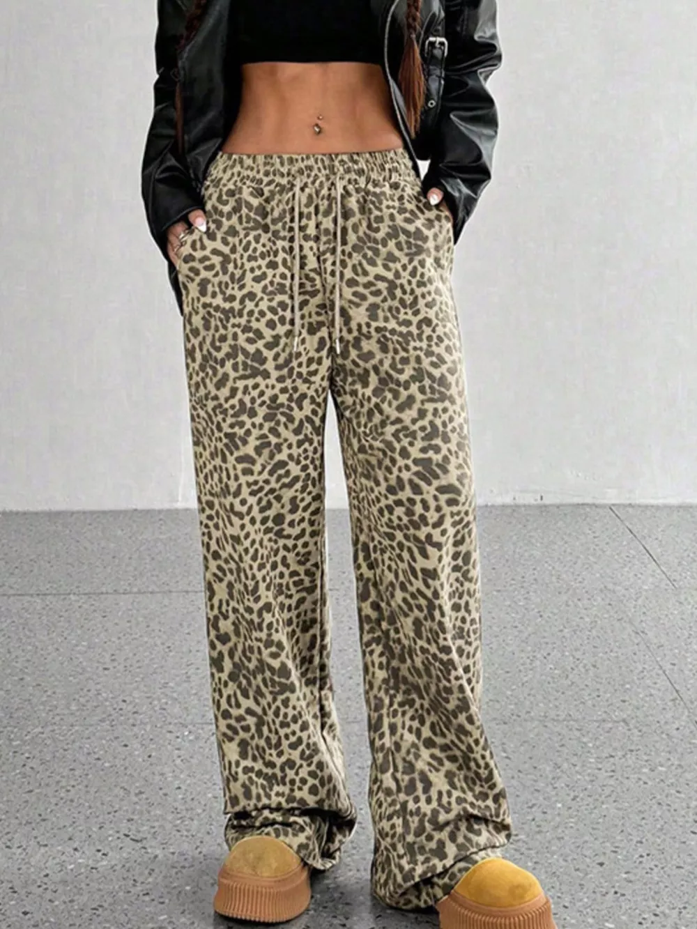 Leopard Wide-Leg Drawstring Pants, image 9