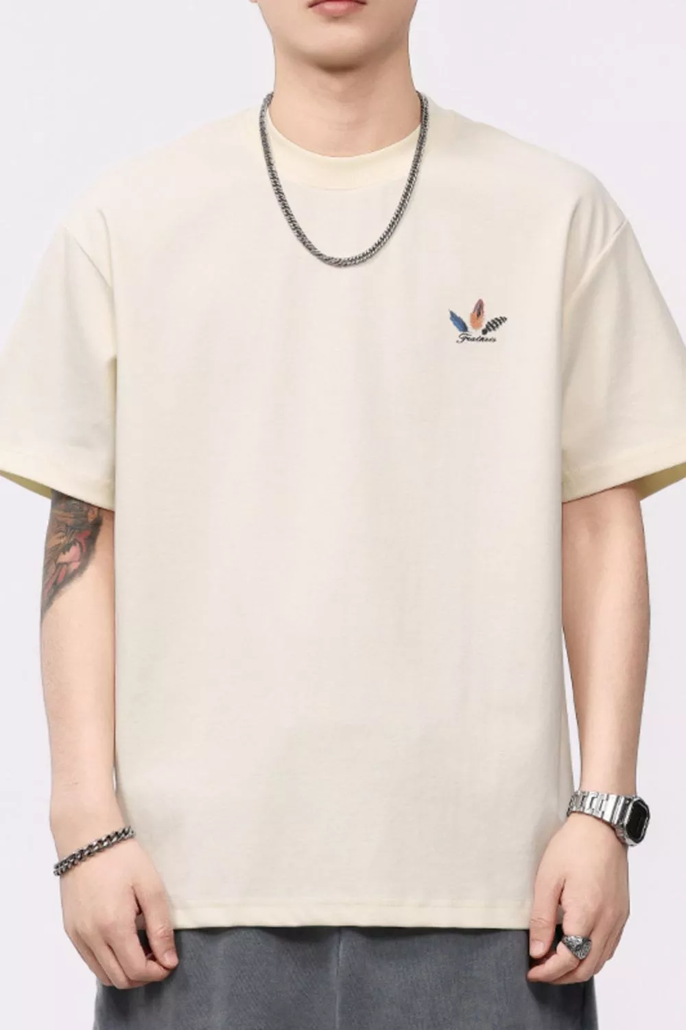 Men's Plus Size Feather Print Casual T-Shirt, image 4