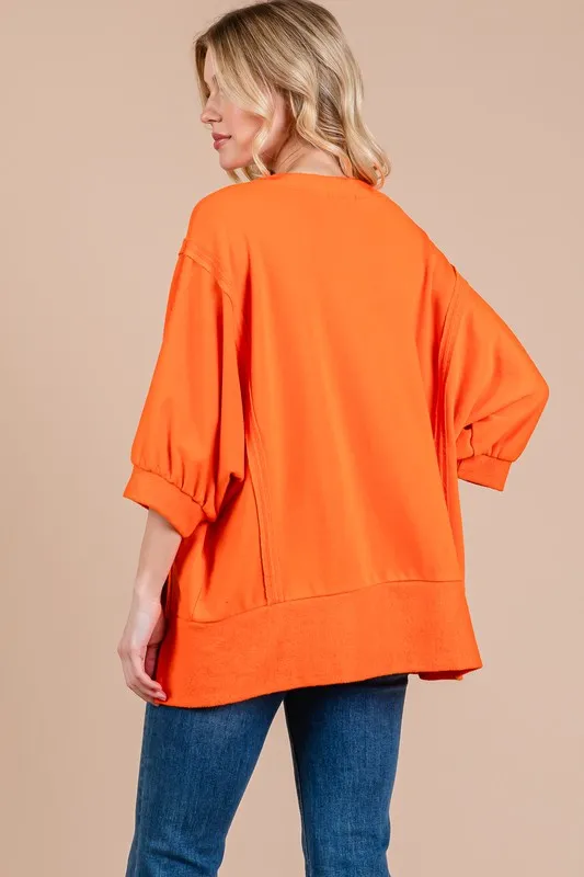Ces Femme Side Slit Drop Shoulder Puff Sleeve Sweatshirt, image 3