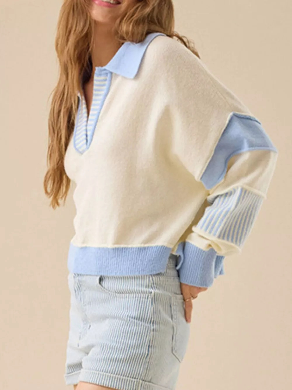 Color Block Dropped Shoulder Sweater, image 4