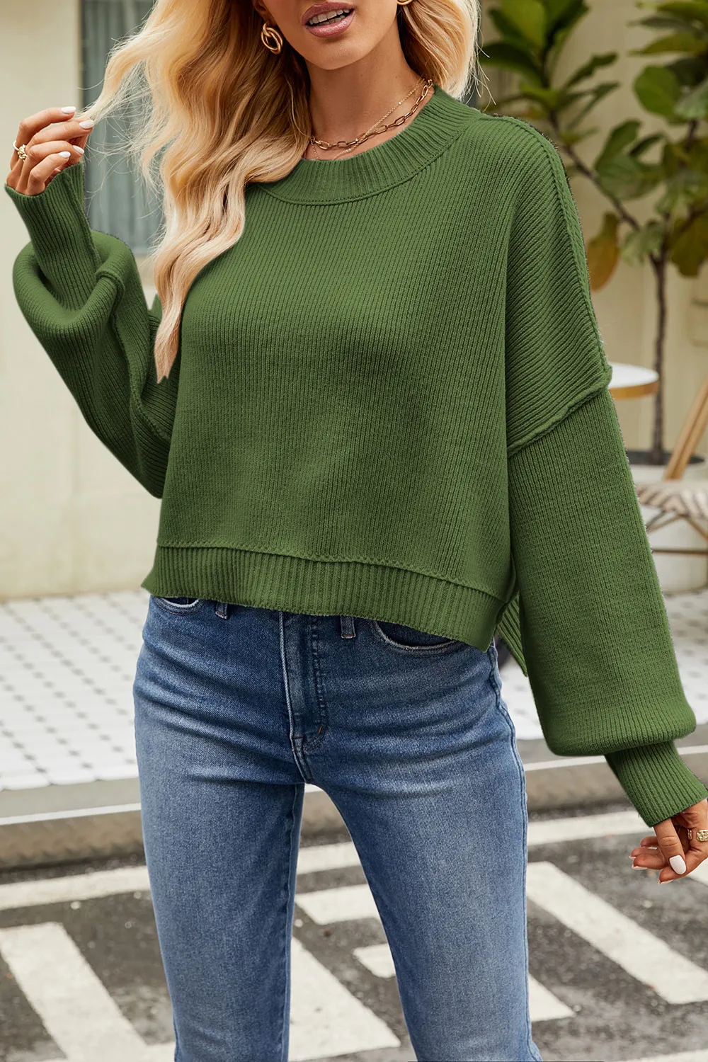 Round Neck Dropped Shoulder Sweater, image 6