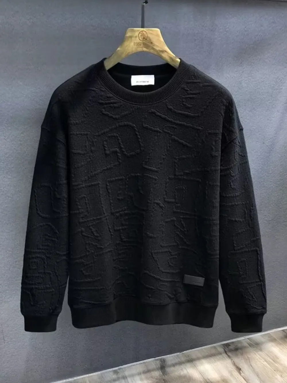 Men's Plus Size Textured Round Neck Long Sleeve Sweatshirt, image 2