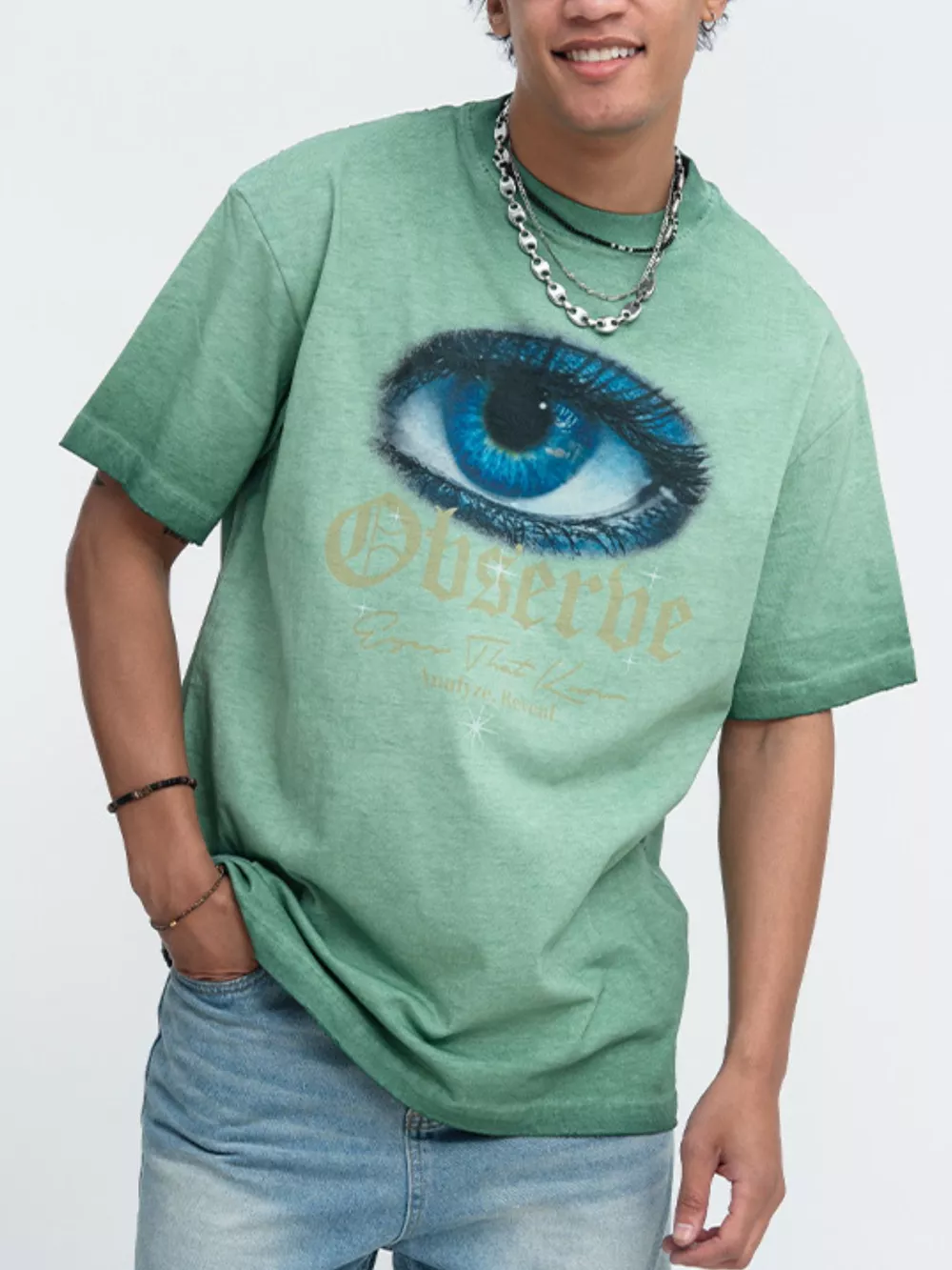 Men's Oversized Eye Graphic Short Sleeve T-Shirt, image 5