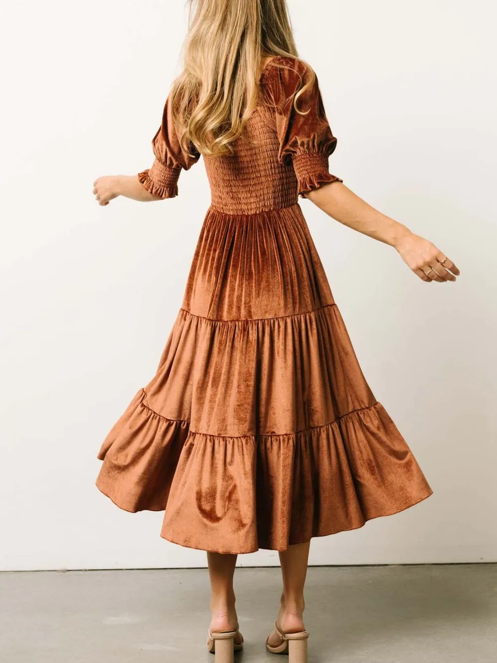 Smocked Half Sleeve Tiered Midi Dress, image 15