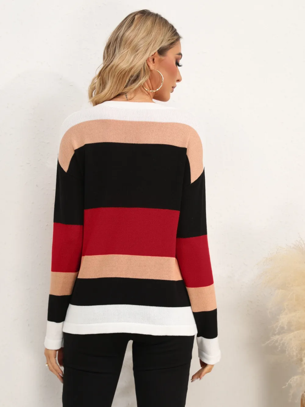 Striped Round Neck Dropped Shoulder Sweater, image 11
