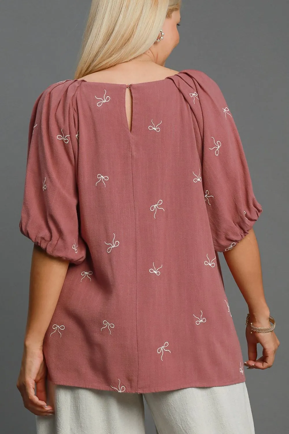 Full Size Linen Blend Ribbon Embroidered Top Plus Size, image 5