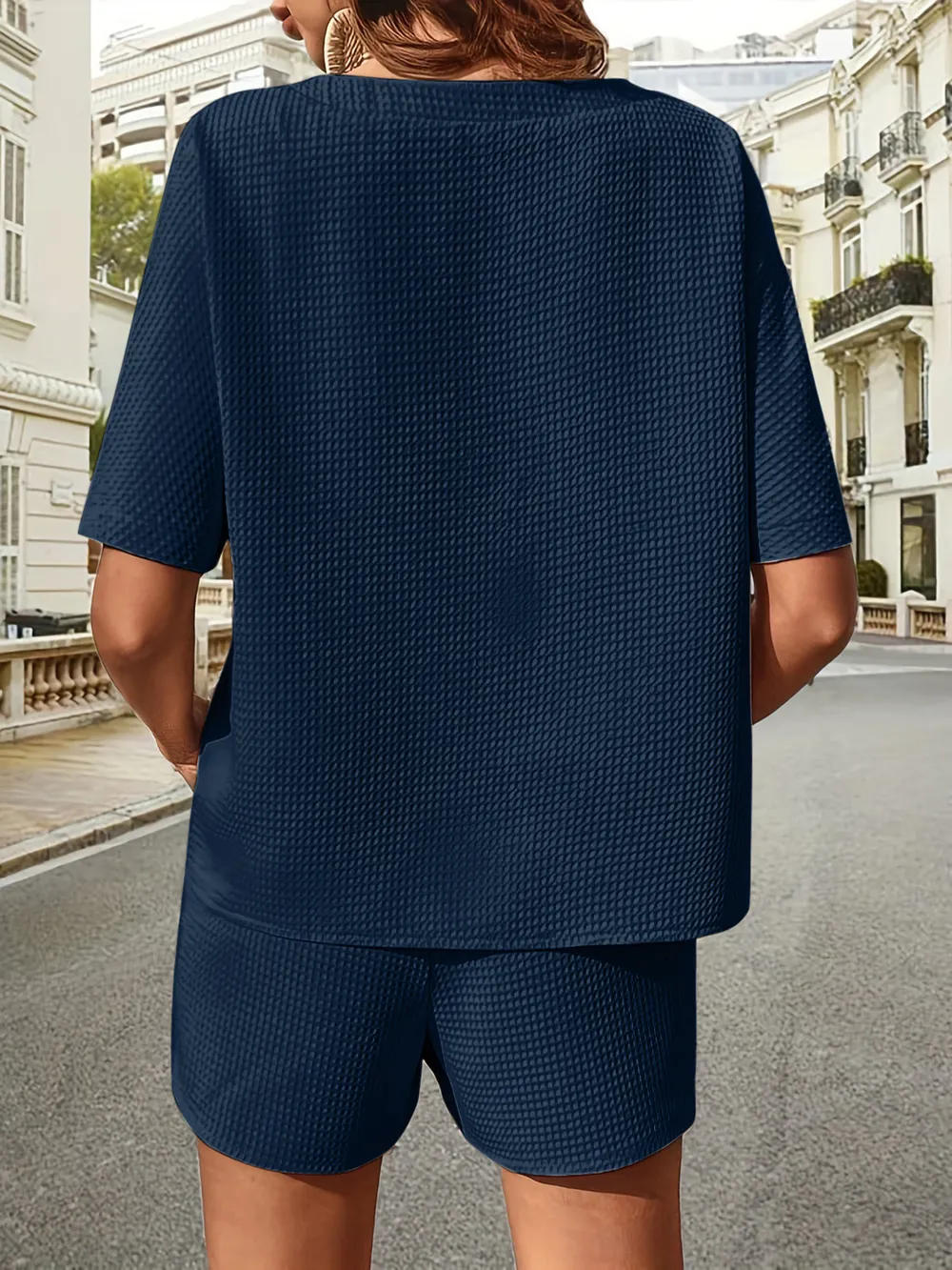 Waffle-Knit Half Sleeve Top and Shorts Set, image 33