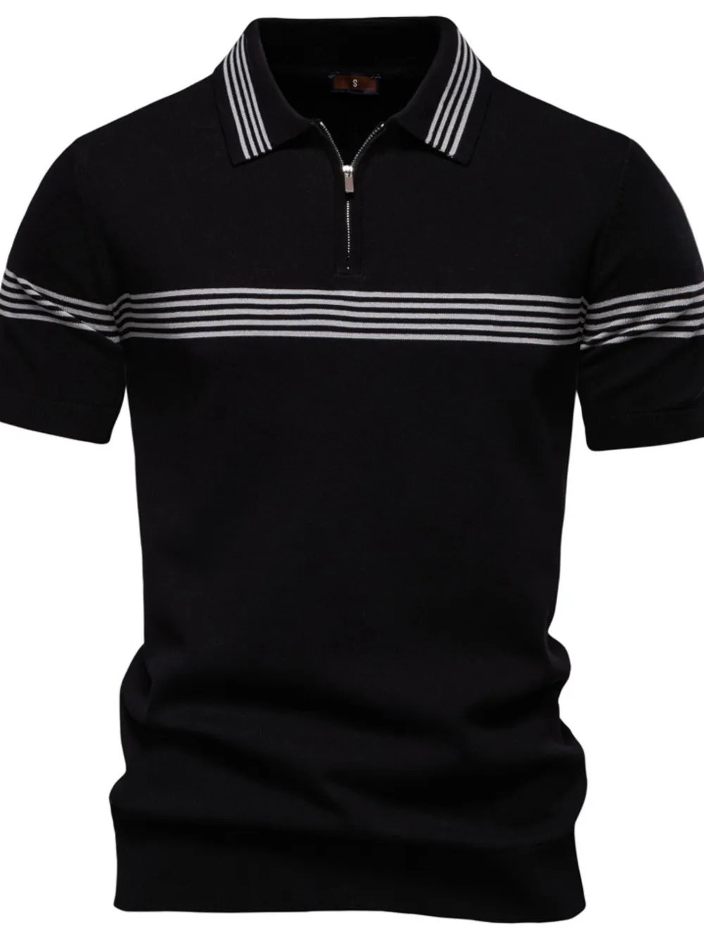 Men's Classic Striped Zip Collar Polo Shirt
