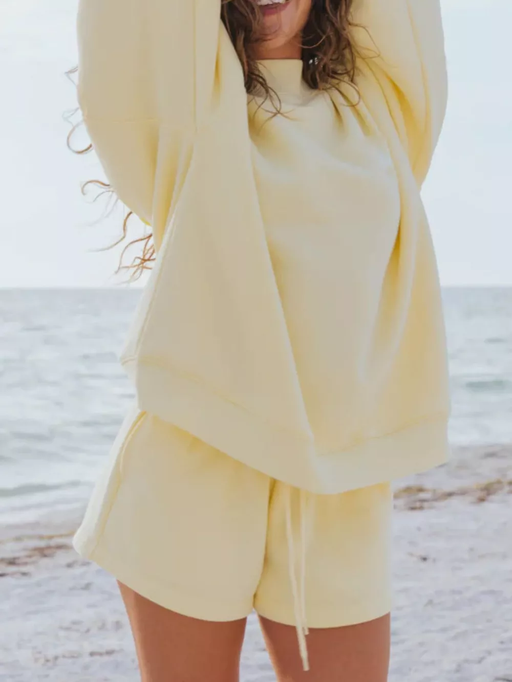 Relaxed Fit Round Neck Sweatshirt and Shorts Set, image 14