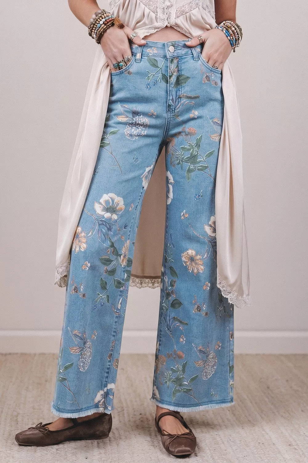 Floral Print Wide-Leg Jeans, image 2