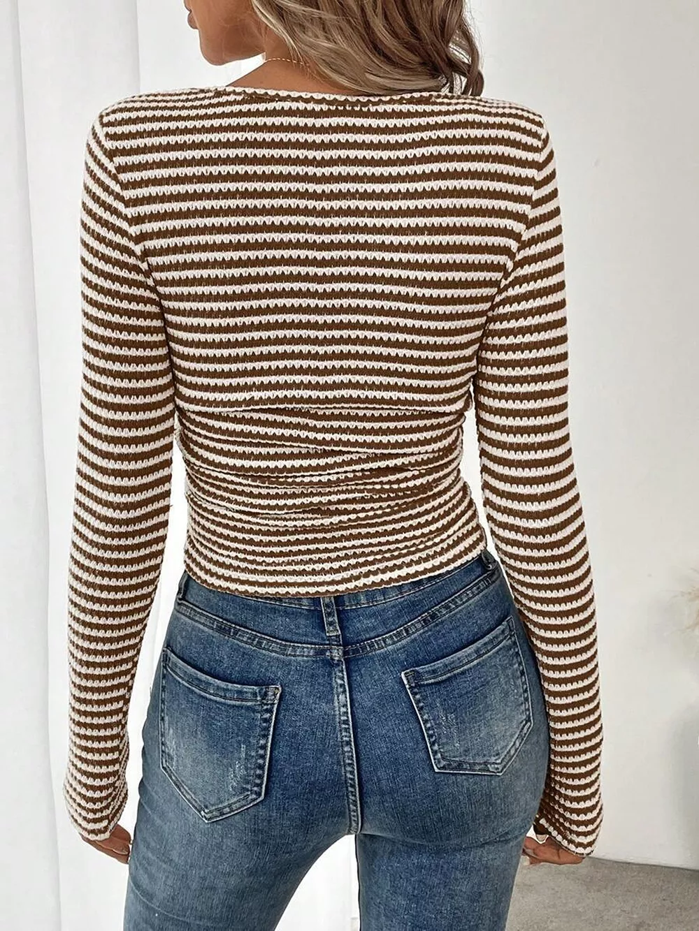 Striped Square Neck Long Sleeve T-Shirt, image 16